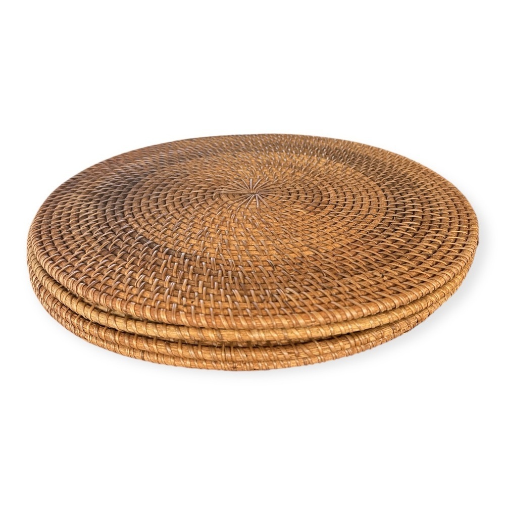 Set of 4 Round Brown Woven Rattan Braided Placemats - Braided Woven Placemat Set - Picture 3 of 3